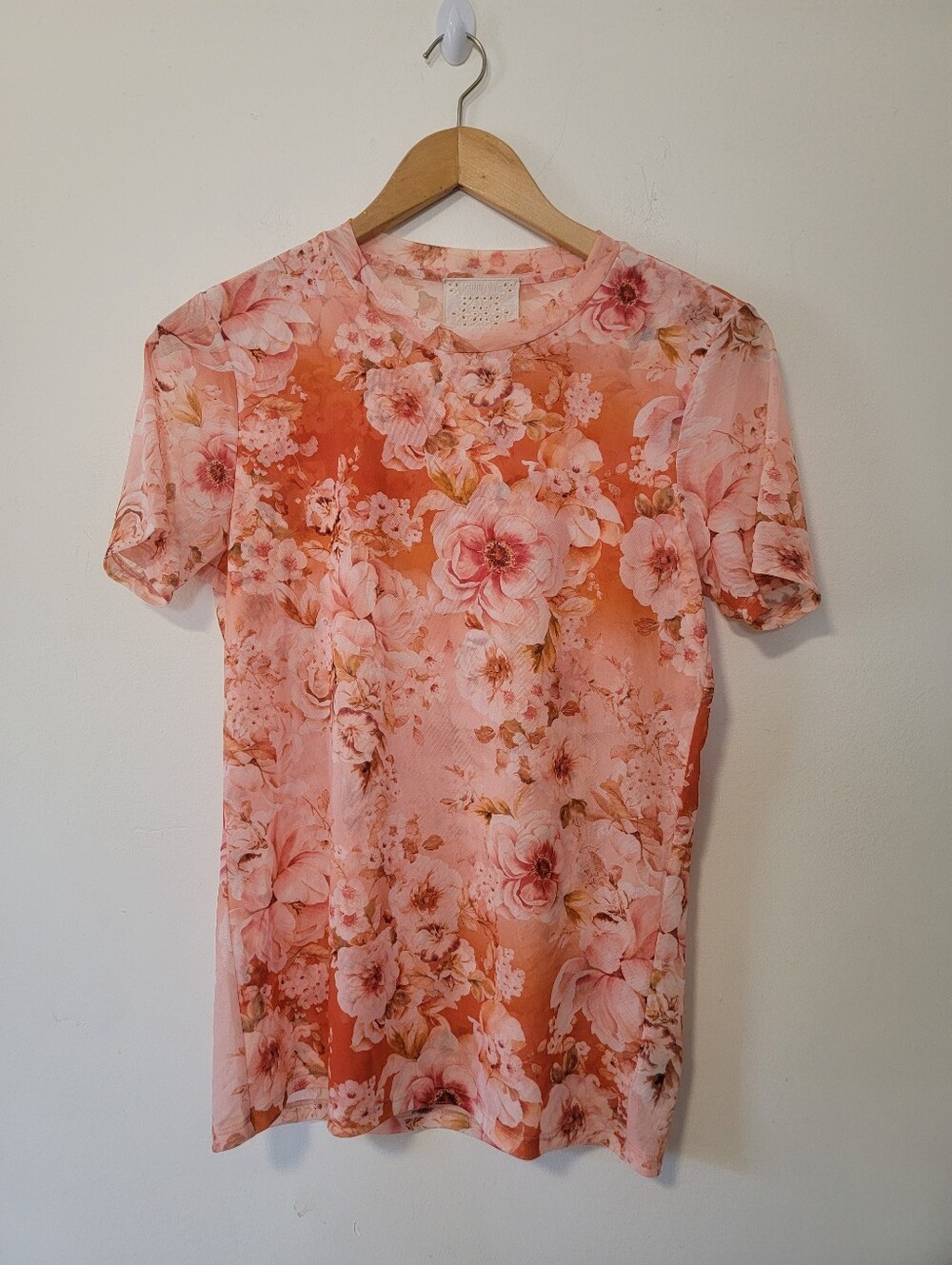 Johnny Was Pink and Orange Floral Short Sleeve Tee